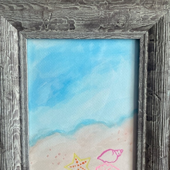 Watercolor Beach Scene Framed Art with Blue and Pink Accents - Picture 3 of 4